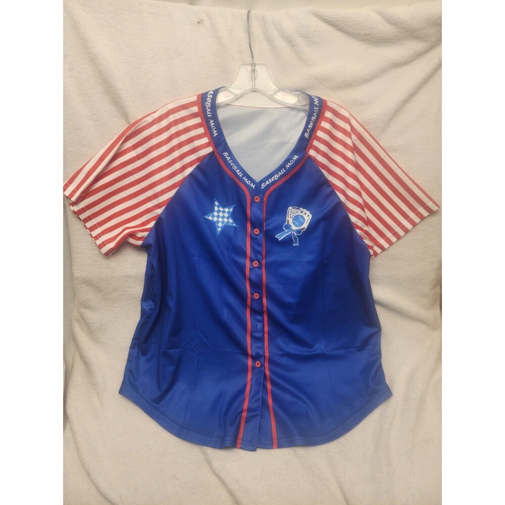 Baseball Mom Blue Jersey Shirt Women XL